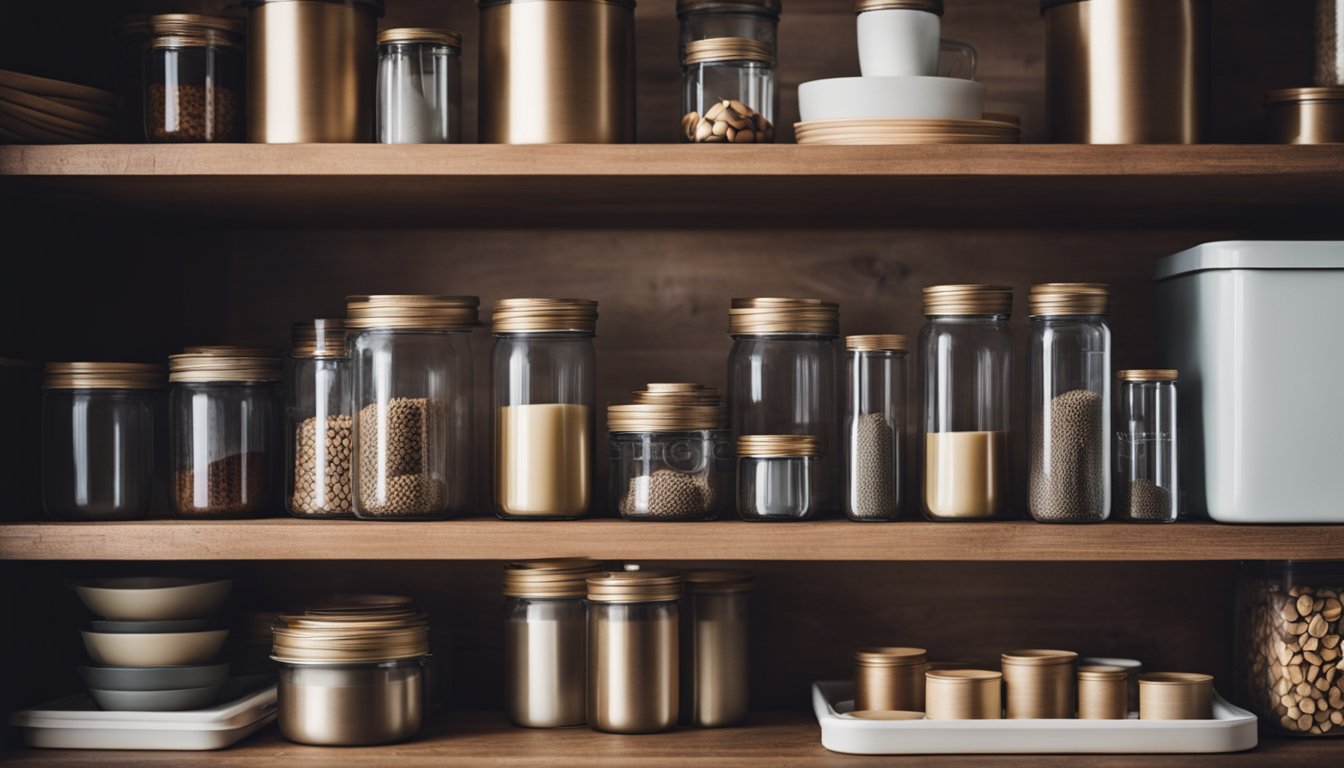 A small home with neatly organized shelves and storage containers for sustainable storage solutions